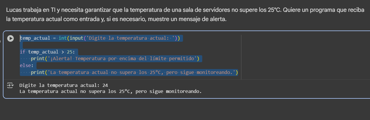 Ejemplo temperatura menor a 25°