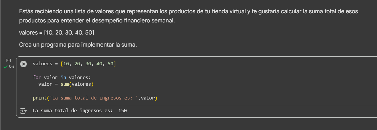 Ejecucion suma esperada