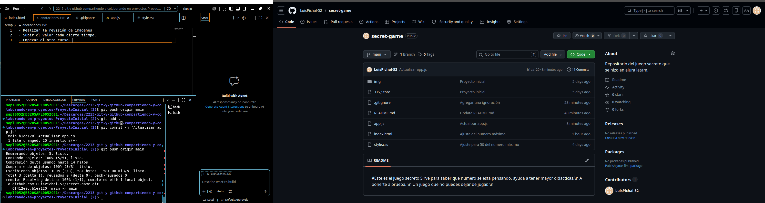 Se crea archivo txt, el readme, el ignore de los logs