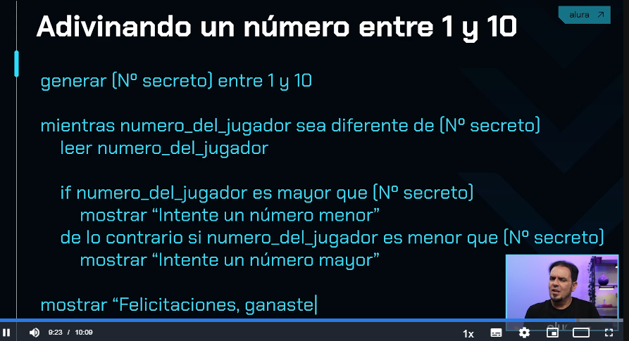 Screenshot del algoritmo en lenguaje natural del juego